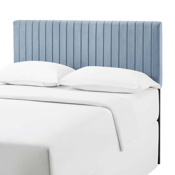 Contemporary Modern Bedroom King Size Headbaord, Velvet Fabric, Light Blue