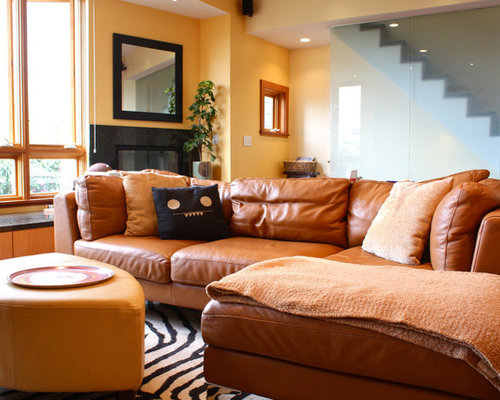 living room caramel couch