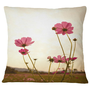 Blooming Cosmos Flower Field Floral Throw Pillow, 16"x16"