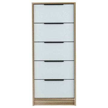 Washington 5 Drawer Dresser with Metal Handles, White/ Light Oak