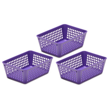 Plastic Storage Baskets for Office, Set of 3, Purple