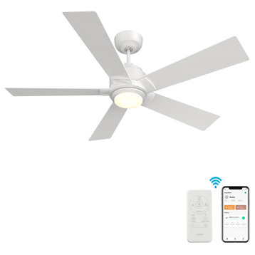 CARRO Modern LED Ceiling Fan with Remote and Dimmable Light, White, 60"