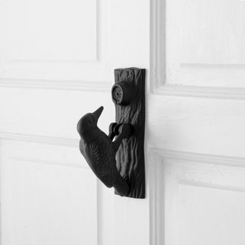 Black Cast Iron Door Knocker, Woodpecker Design, Rustproof, 6.5in High