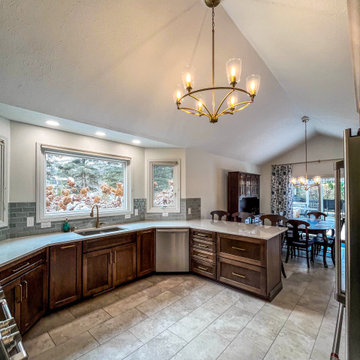 Two Tone Kitchen with Wood Stained and Light Beige Cabinets