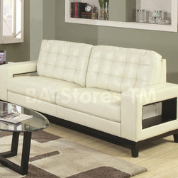 Paige Cream Bonded Leather Sofa with Cut-out Arms - Sofas