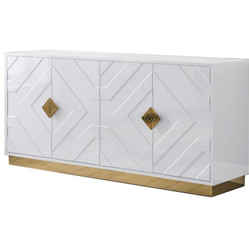 Best Master Furniture Babatunde 65" Wood Sideboard with Gold Accents in White