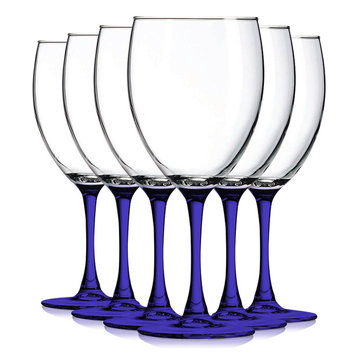 Nuance 10 oz Accent Stem Wine Glasses - Set of 6, Bottom C-Blue