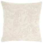 Mina Victory - Mina Victory Luminescence Beaded Flowers 20" x 20" Ivory Indoor Throw Pillow - Jewelry for your rooms, this elegantly handcrafted rhinestone, bead and embroidered collection adds a touch of sparkle to your day.