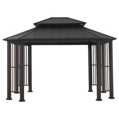 Sunjoy Wooden Grill Gazebo 10 ft. x 11 ft. Outdoor Cedar Frame BBQ Gazebo,  Backyard Hot Tub Gazebo with Aluminum Hardtop Roof, Privacy Screen and