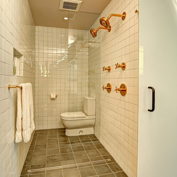 White Bathroom with Brass Accents