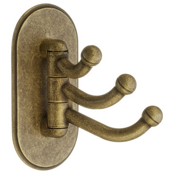 Triple Hook Self-Adhesive, Antique Brass