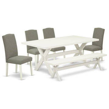 East West Furniture X-Style 6-piece Wood Dining Set in White/Dark Shitake