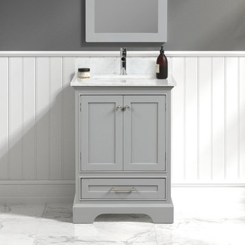 Freestanding Bathroom Vanity with Marble Countertop & Undermount Sink, Grey, 24'' W/ Sink