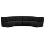 Meridian Furniture - Infinity Black Boucle Fabric Upholstered Arc Shaped Modular Sectional, Black, 4-Piece, Arc-Shaped - Mix and match this Infinity boucle fabric modular chair with other items in the Infinity collection to find the best possible seating solution for your gang. Rich black boucle fabric feels welcoming and soft to the skin, so you stay seated comfortably for the big game or while watching your favorite programs. Deep channel tufting adds to the longevity and durability of this modular chair while giving it texture.