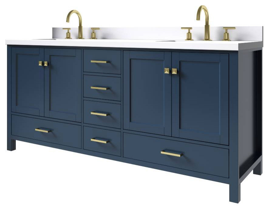 Cambridge Midnight Blue 73" Double Rectangle Sink Vanity With White ...