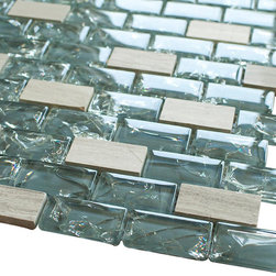 Dark Blue Crackle Glass and Bianco Marble Mosaic Tile - Home Accessories & Decor