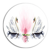 Floating Swans On White Background, Animal Round Metal Wall Art, 11"