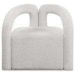 Meridian Furniture - Otto Boucle Fabric Upholstered Accent Chair, Cream - Liven up your home with this unique Otto accent chair. Crafted from a mixture of plywood, metal, foam, and fabric, this open-back chair is durable and sturdy enough to support just about anyone who sits on it. Its curved back provides a cushy surface to rest your back, and its open back style makes a bold statement in any modern living space. Its thick foam seat offers you a cozy place to rest your weary bones, and rich cream boucle fabric adds to its style and comfort.