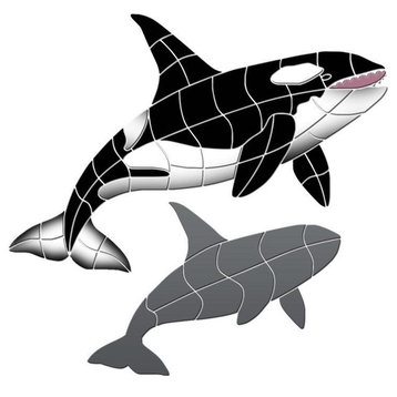 Orca 2 Ceramic Swimming Pool Mosaic 60"x41" with shadow