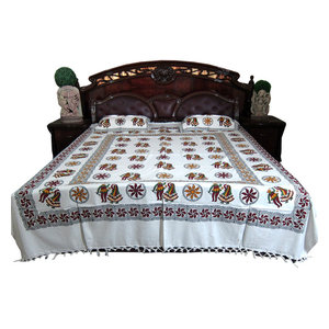 Mogul Interior - Block Print Cotton Indian Bedcover With Pillows - Blankets