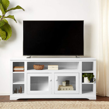 66" Wide Entertainment Console With Shelves, Bright White