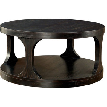 Furniture of America Arturo Solid Wood Open Shelf Coffee Table in Antique Black