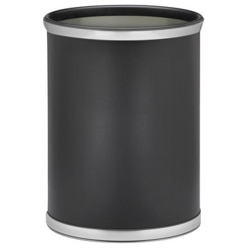 Kraftware Sophisticates Oval Wastebasket, Black With Brushed Chrome