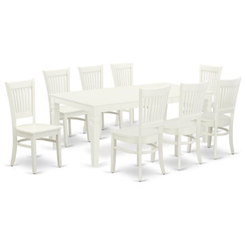 East West Furniture Logan 9-piece Wood Table and Dining Chairs in Linen White
