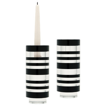 Dimond Small Sliced Tuxedo Crystal Candleholders, Set of 2, Clear, Black