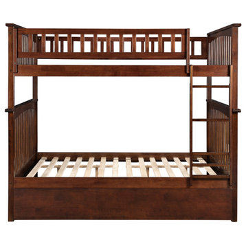 Columbia Bunk Bed Full Over Full With Full Size Urban Trundle Bed, Walnut