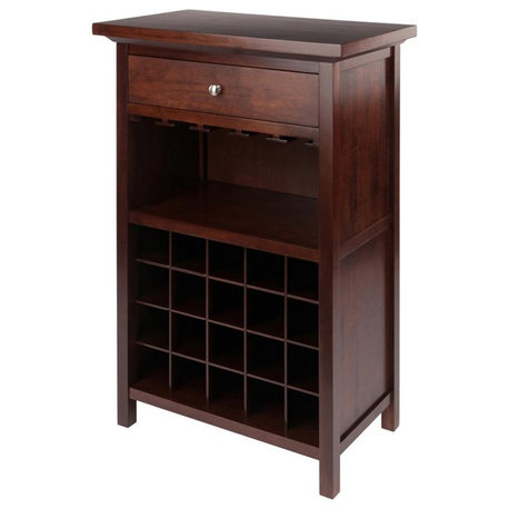 Winsome Chablis 20 Bottle Transitional Solid Wood Wine Cabinet in Antique Walnut