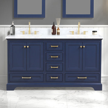 Bath Vanity, Marble Top, Blue, 60'' With Sink