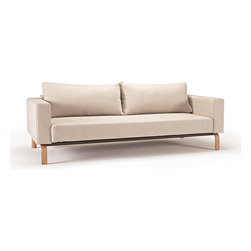 "Innovation" Cassius Sleek Natural Khaki Sofa / Lacquered Oak Legs - Sofas