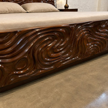 Sculptural Carved Wood Footboard | Handcrafted Luxury Platform Bed