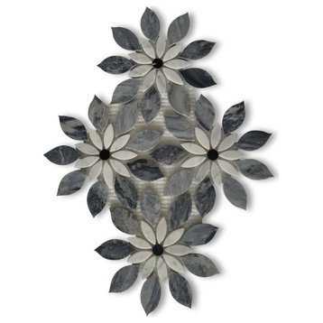 Bardiglio Gray Marble Wildflower Waterjet Mosaic Tile Polished, 1 sheet