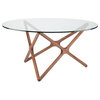 Maklaine 59" Round Glass Top Dining Table in Walnut
