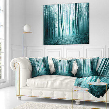 Turquoise Colored Magic Forest Modern Forest Throw Pillow, 18"x18"