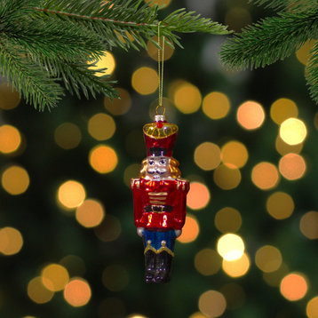 5.5" Shiny Red Nutcracker Soldier Hanging Glass Christmas Ornament