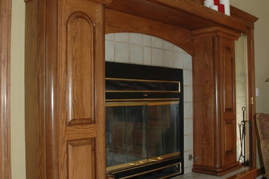 Two story oak & walnut fireplace