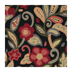 Green, Red, Orange and Black, Floral Contemporary Upholstery Fabric By The Yard