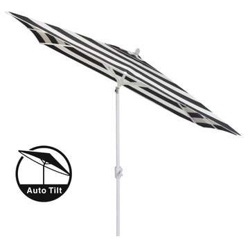 10'x6.5' Rectangular Auto Tilt Market Umbrella, Polyester Stripe, White