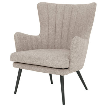 Retro Modern Accent Chair, Polyester Seat and Channel Tufted High Back, Cappuccino