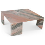 Meridian Furniture - Livorno Marble Coffee Table, Pink, Marble - Grab the Scrabble board and some buddies for family game night gathered around this Livorno pink and light grey marble coffee table. Handsome from top to bottom, this table is meticulously crafted by hand using premium genuine makrana marble in pink hues, giving it a luxe look and refined vibe. Because it's made from marble, this handsome art deco coffee table is unique; no two tables are just alike. Its large top makes it just as functional as it is beautiful.