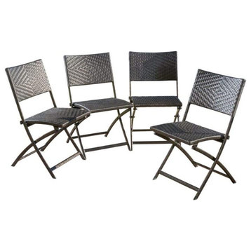 4 Pack Outdoor Dining Chair, Folding Design With Iron Frame & Multibrown Wicker