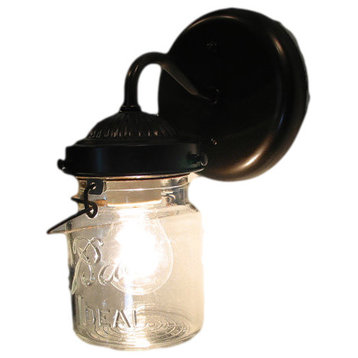 Vintage Mason Jar Sconce Light, Satin Nickel