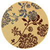 Contemporary Floral Rug in Natural Brown & Blue, 6 ft. 7 in. Round