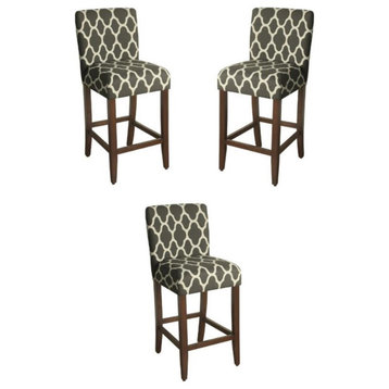 Home Square 44" Traditional Wood and Fabric Barstool in Warm Gray - Set of 3