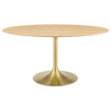 Dining Table, Oval, Wood, Gold Brown Natural, Modern, Cafe Bistro Restaurant