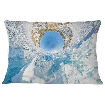 Blue Ice Hummocks Baikal Little Planet Landscape Printed Throw Pillow, 12"x20"