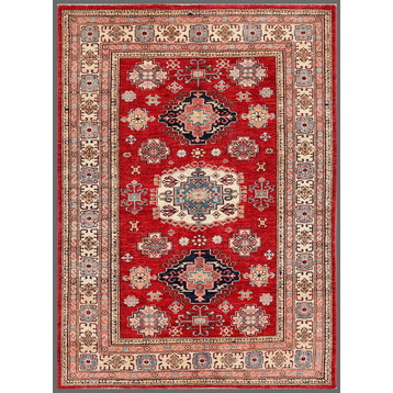 Pasargad Kazak Collection Hand-Knotted Lamb's Wool Area Rug, 4'8"x6'6"